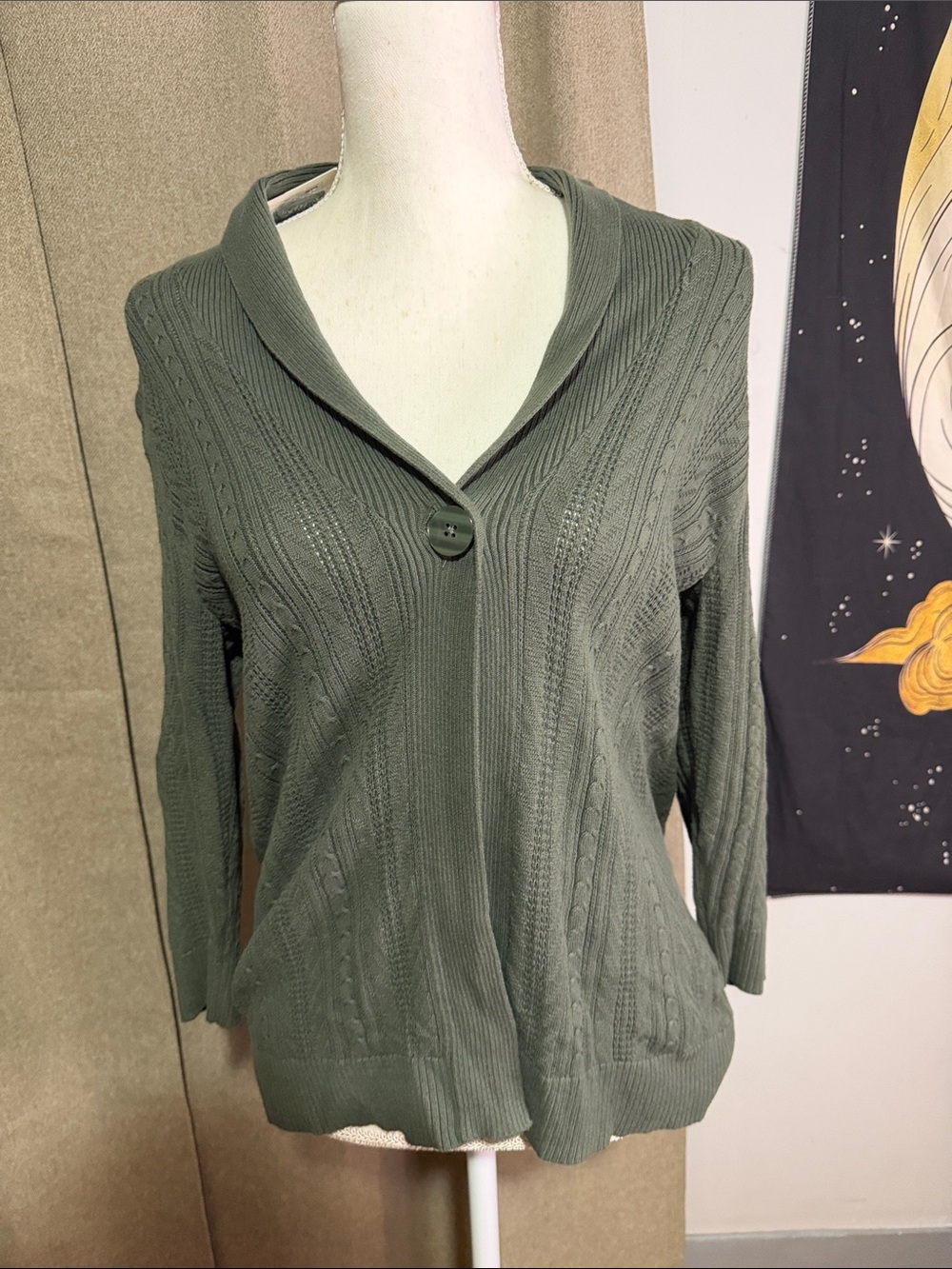 croft & barrow Olive Green Shawl-Collar Button Cardigan